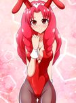  akagi_towa animal_ears aokura_shou blush breasts bunny_ears bunnysuit cleavage go!_princess_precure highres large_breasts long_hair looking_at_viewer pantyhose precure red_eyes red_hair solo wrist_cuffs 