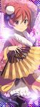  angelic_angel bun_cover fan folding_fan hair_bun japanese_clothes kim_bae-eo kimono kimono_skirt love_live! love_live!_school_idol_project nishikino_maki purple_eyes red_hair short_hair smile solo 