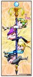  bayonetta bayonetta_(character) black_hair blonde_hair commentary dragonith facial_hair glasses green_hair hat high_heels highres kid_icarus kirby kirby_(series) long_hair long_legs mario_(series) md5_mismatch metroid mole mole_under_mouth multiple_boys mustache palutena pole_dancing ponytail samus_aran short_hair staff super_mario_bros. super_smash_bros. waluigi zero_suit 