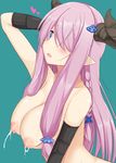  :o black_gloves blue_eyes blush braid breasts butterfly_hair_ornament cleavage draph dripping elbow_gloves gloves granblue_fantasy green_background hair_ornament hair_over_one_eye hairpin heart horns lactation large_breasts long_hair looking_at_viewer narmaya_(granblue_fantasy) nipples open_mouth pointy_ears side_braid sidelocks simple_background single_braid solo sweatdrop takeyuu upper_body very_long_hair 