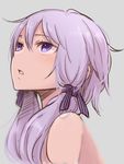  ayakura_juu grey_background hair_ribbon open_mouth portrait purple_eyes purple_hair ribbon short_hair_with_long_locks sketch solo vocaloid voiceroid yuzuki_yukari 