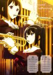  2girls absurdres artist_request calendar_(medium) character_name copyright_name december hibike!_euphonium highres instrument kousaka_reina mole mole_under_eye multiple_girls nakaseko_kaori november official_art school_uniform serafuku trumpet 