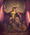  2015 abs anthro athletic bahamut biceps claws digitigrade dragon eyeless fangs final_fantasy final_fantasy_ix hi_res horn male muscular neodokuro nude open_mouth pecs reptile scales scalie simple_background solo standing teeth thick_thighs tongue video_games western_dragon wings 
