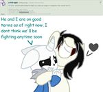  &lt;3 ? ?? ??? black_hair bone clothing comic_sans creepypasta deviantart dialogue digital_media_(artwork) duo english_text equine feral grin hair hoodie horse jacket jeff_the_killer male mammal pinksonic42 ponification pony question sans_(undertale) scar screencap simple_background skeleton smile text undertale video_games white_background 