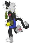  anthro barefoot bottle cat clothed clothing digital_media_(artwork) drinking feline furgonomics half-dressed kay_(whiteleo) looking_back mammal pawpads rear_view shorts shoulder_bag solo topless walking whiteleo young 