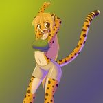  amber_eyes anthro big_breasts blonde_hair breasts cheetah chest_tuft clothed clothing feline female fur hair long_hair looking_at_viewer mammal midriff mihari multicolored_fur navel open_mouth orange_fur smile solo spots tuft two_tone_fur white_fur yellow_fur 