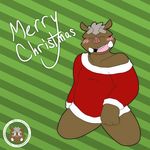  anthro belly blush boar bottomless christmas clothed clothing eyes_closed half-dressed hi_res holidays kneeling male mammal overweight porcine slightly_chubby solo spread_legs spreading sweater thick_eyebrows tusks v--r vii_rii 