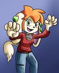  anthro belt big_bad_wolf breasts canine claws clothed clothing cream_fur dog female freedom_planet fur goshaag green_eyes hair little_red_riding_hood_(copyright) mammal milla_basset orange_hair solo video_games 
