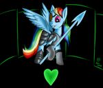  &lt;3 armor crossover equine eye_patch eyewear female feral frecklesfanatic friendship_is_magic hair hi_res horse mammal melee_weapon multicolored_hair multicolored_tail my_little_pony pegasus polearm pony rainbow_dash_(mlp) rainbow_hair rainbow_tail solo spear undertale undyne video_games weapon wings 