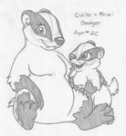  age_difference badger colita_badger cute_fangs daughter duo english_text featureless_crotch female front_view greyscale hi_res looking_at_viewer mammal minzi_badger mizzyam monochrome mother mother_and_daughter mustelid nude open_mouth overweight parent pencil_(artwork) semi-anthro sitting size_difference text traditional_media_(artwork) 