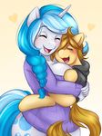  &lt;3 absurd_res anthro blush bottomless breasts bubble_lee cat-named-fish clothed clothing cute cutie_mark duo equine fan_character female feral hair half-dressed happy hi_res hoodie horn horse hug male mammal multicolored_hair my_little_pony open_mouth pony silverblaze smile smothering sweater two_tone_hair unicorn 