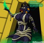  anubis big_breasts breasts canine deity egyptian female fire hi_res jackal mammal text thehyenassbe 