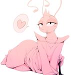  &lt;3 antennae arthropod blush bottomless clothed clothing crown divequest eyelashes female half-dressed hi_res insect pink_theme pussy pussy_juice smile solo speech_bubble sunibee 
