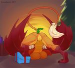  2015 anus ass_up bat bellafray breasts butt christmas christmas_tree claws dieselbrain digital_media_(artwork) exposed faceless_female female fluffy from_behind fur gift hi_res holidays holly_(plant) mammal multicolored_fur muscular orange_fur plant plump_labia pussy rear_view red_fur tree two_tone_fur under_boob wings 