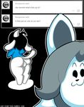  anthro back balls black_hair blue_shirt bob_(undertale) bottomless butt canine cat clothed clothing cute dog dongitos duo feline fur grey_hair hair half-dressed mammal raised_eyebrows smile temmie_(undertale) undertale video_games white_fur 