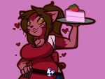  big_breasts breasts cake clothed clothing feline female food fur hair looking_at_viewer mammal simple_background sovietcatparty 