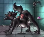  absorption_vore breasts canine female goo liquid_latex mammal merging open_mouth red_eyes renaayama rubber sharp_teeth shower slime soap struggling symbiote teeth tongue tongue_out trapped vore wolf 