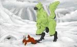  avian bird canine cuddlebutt dinosaur dog hi_res horny male mammal mountain penis size_difference slightly_chubby snow teasing 