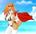  anthro beach big_breasts bikini breasts brown_fur canine clothed clothing cloud dog female fur green_eyes hair huge_breasts kibbles long_hair mammal multicolored_fur navel nekonny open_mouth orange_hair outside seaside sky smile solo swimsuit thick_thighs two_tone_fur uberquest water white_fur wide_hips 