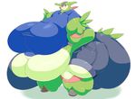  belly big_belly big_breasts big_butt blush breasts butt clothing crop_top denim_shorts female funi fur green_fur huge_breasts huge_butt hyper hyper_breasts hyper_butt legendary_pok&eacute;mon morbidly_obese nintendo obese overweight pink_fur pok&eacute;mon red_eyes shorts solo thick_thighs video_games virizion 