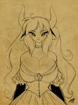  anthro big_breasts bovine breasts cattle chalo cleavage clothed clothing diana_linda female fur hair horn huge_breasts las_lindas long_hair mammal mature_female monochrome mother parent smile solo voluptuous 