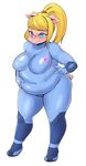  absurd_res blue_eyes blush camel_toe female hi_res mammal meganemausu pig porcine slightly_chubby sweat zero_suit 