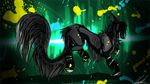  2010 abstract_background big_tail black_fur black_hair canine chaos_(character) chest_tuft demon digital_media_(artwork) evil_grin feral fur grey_fur hair long_tail male mammal markings sharp_teeth smile solo teeth tuft wing-of-chaos wolf yellow_markings 
