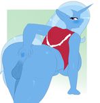  absurd_res animal_genitalia anthro anthrofied anus backsack balls bent_over big_breasts blue_fur blue_hair blush bottomless breasts clothed clothing dickgirl digital_media_(artwork) equine erection friendship_is_magic fur hair half-closed_eyes half-dressed hi_res horn horsecock intersex looking_back mammal multicolored_hair my_little_pony open_mouth penis simple_background skyearts solo spread_anus spreading standing trixie_(mlp) two_tone_hair unicorn 