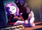  2015 ambiguous_gender anthro anthrofied bakki barefoot chloroform clothed clothing drugs duo english_text equine eyes_closed feet female friendship_is_magic gloves hair holding horn humanoid_feet inside kidnap mammal my_little_pony plantigrade purple_hair rarity_(mlp) soles text unicorn 