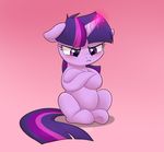  2015 blush crossed_arms cute digital_media_(artwork) equine female feral friendship_is_magic frown fur glowing hair horn long_hair magic mammal multicolored_hair my_little_pony pink_background pink_hair purple_eyes purple_fur purple_hair saber-panda simple_background sitting solo sparkles twilight_sparkle_(mlp) unicorn white_sclera young 