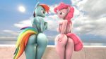  2015 3d_(artwork) anthro big_breasts breasts butt cgi digital_media_(artwork) earth_pony equine female friendship_is_magic horse indigosfm mammal multicolored_tail my_little_pony nude pinkie_pie_(mlp) pony pussy rainbow_dash_(mlp) rainbow_tail smile 