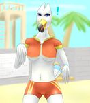  ! absurd_res anthro beach breasts clothed clothing female hi_res navel nintendo open_mouth pok&eacute;mon seaside simple_background solo standing testowepiwko under_boob video_games wingull 