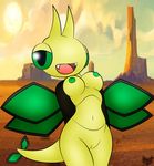 anthro areola arthropod breasts desert dragonfly fangs female furry-bites green_eyes hi_res horn insect navel nintendo nipples open_mouth outside pok&eacute;mon pussy smile solo teeth vibrava video_games watermark wings zinzoa 