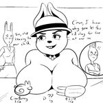  angry anthro big_breasts black_and_white blush breast_rest breasts buckteeth choker cleavage clothed clothing convenient_censorship crossed_arms davidsanchan dialogue duo english_text eyes_closed female food frown half-dressed hand_on_hip hat huge_breasts lagomorph mammal monochrome open_mouth popsicle rabbit rabbit_shopkeeper sibling sisters smile teeth text topless undertale video_games 