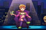  backdrop bad_id bad_pixiv_id blonde_hair braid chair crossed_legs cup drink drinking_straw food fruit full_body g3_(333413) giorno_giovanna glass gold_experience holding holding_cup jojo_no_kimyou_na_bouken lime_(fruit) male_focus shoes shorts sitting socks solo stage stage_lights yellow_eyes 