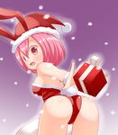  a-ktoo animal_ears ass bunny_ears bunny_tail bunnysuit gift hat highres original pink_eyes pink_hair santa_hat short_hair solo tail 