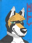  bayzan(artist) canine dragon_scale fangs jewelry mammal necklace relaxing smile smirk traditional_media_(artwork) wolf wolfy wolfy(austin) 