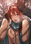  absurdres ashigara_(kantai_collection) blurry blush brown_eyes brown_hair christmas depth_of_field hairband hand_on_another's_head highres kantai_collection kitazawa_(embers) long_hair one_eye_closed open_mouth pov scarf smile solo_focus 