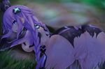  after_sex bangs blue_eyes blush braid breasts cum cum_in_pussy gloves hair_ornament leotard long_hair neptune_(choujigen_game_neptune) neptune_(series) night purple_hair purple_heart rape solo symbol-shaped_pupils torn_clothes twin_braids vesperia 