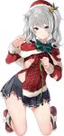  banned_artist christmas hair_ornament kantai_collection kashima_(kantai_collection) looking_at_viewer lowres official_art paseri pleated_skirt ribbon santa_costume silver_hair skirt solo torn_clothes transparent_background twintails wavy_hair 