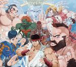  2015 6+boys beard blanka blonde_hair blue_eyes chest_hair chun-li collage commentary_request dark_skin dhalsim edmond_honda facial_hair fighting_stance green_skin guile jewelry ken_masters merry_christmas multiple_boys muscle necklace nt_(gun-ash) orange_hair ryuu_(street_fighter) sideburns skull skull_necklace street_fighter street_fighter_ii_(series) street_fighter_zero_(series) zangief 