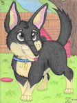  ball bayzan bayzan(artist) bone bowl canine chibi cub dark dog fence food fruit german_shepherd grass house leaf lime mammal traditional_media_(artwork) tree wolf young 