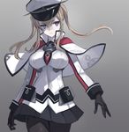  blonde_hair blue_eyes capelet daakuro gloves graf_zeppelin_(kantai_collection) hat kantai_collection long_hair pale_skin pantyhose peaked_cap skirt solo twintails uniform white_capelet 