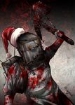  apron barbed_wire blood commentary_request hammer hat holding holding_weapon male_focus safe_(container) santa_hat solo the_evil_within the_keeper twitter_username weapon yua_(checkmate) 