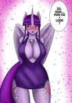  2015 anthro big_breasts blush breasts cleavage clothed clothing demorgorgon english_text equine female friendship_is_magic horn huge_breasts mammal my_little_pony solo text twilight_sparkle_(mlp) winged_unicorn wings 