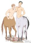  abs anthro attack_on_titan biceps black_hair brown_fur brown_hair centaur cute duo equine freckles friends fur grey_fur hair hooves horse human jean_kirschtein male mammal marco_bodt mavolcium muscular nipples nude taur 