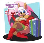  2015 alpha_channel anthro bat big_breasts boots breasts candy candy_cane christmas cleavage clothed clothing female food footwear gift gloves holidays huge_breasts improvised_dildo improvised_sextoy legwear mammal rouge_the_bat solo sonic_(series) stockings teer wings 