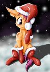  2015 alcor90 christmas clothed clothing equine female feral friendship_is_magic fur hair hat holidays mammal my_little_pony open_mouth orange_fur outside pegasus purple_eyes purple_hair santa_hat scootaloo_(mlp) snow solo wings 