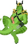  2015 anthro armor balls butt erection general_scales harness jko_2 lizard looking_at_viewer male masturbation nintendo penis reptile scalie sharpclaw simple_background smile solo star_fox video_games 