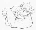  anthro biceps black_and_white canine clothed clothing ducky_(artist) duo eye_contact flexing half-dressed larger_male line_art male mammal micro monochrome muscular pants poking shirt simple_background sitting size_difference smaller_male tiny topless white_background 